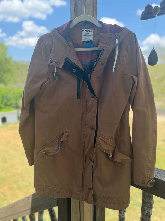 KAVU Jackets & Blazers - KAVU Women's Brown Canvas Hooded Utility Jacket with Plaid Flannel Lining